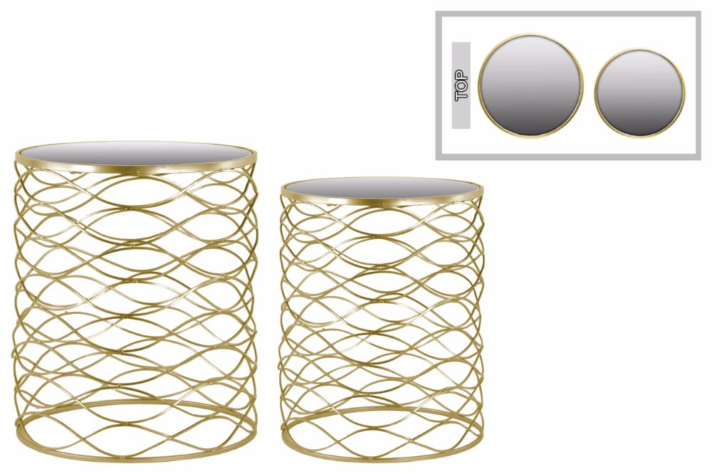 Appealing Nesting Accent Table with Mirror Top Set of Two Gold