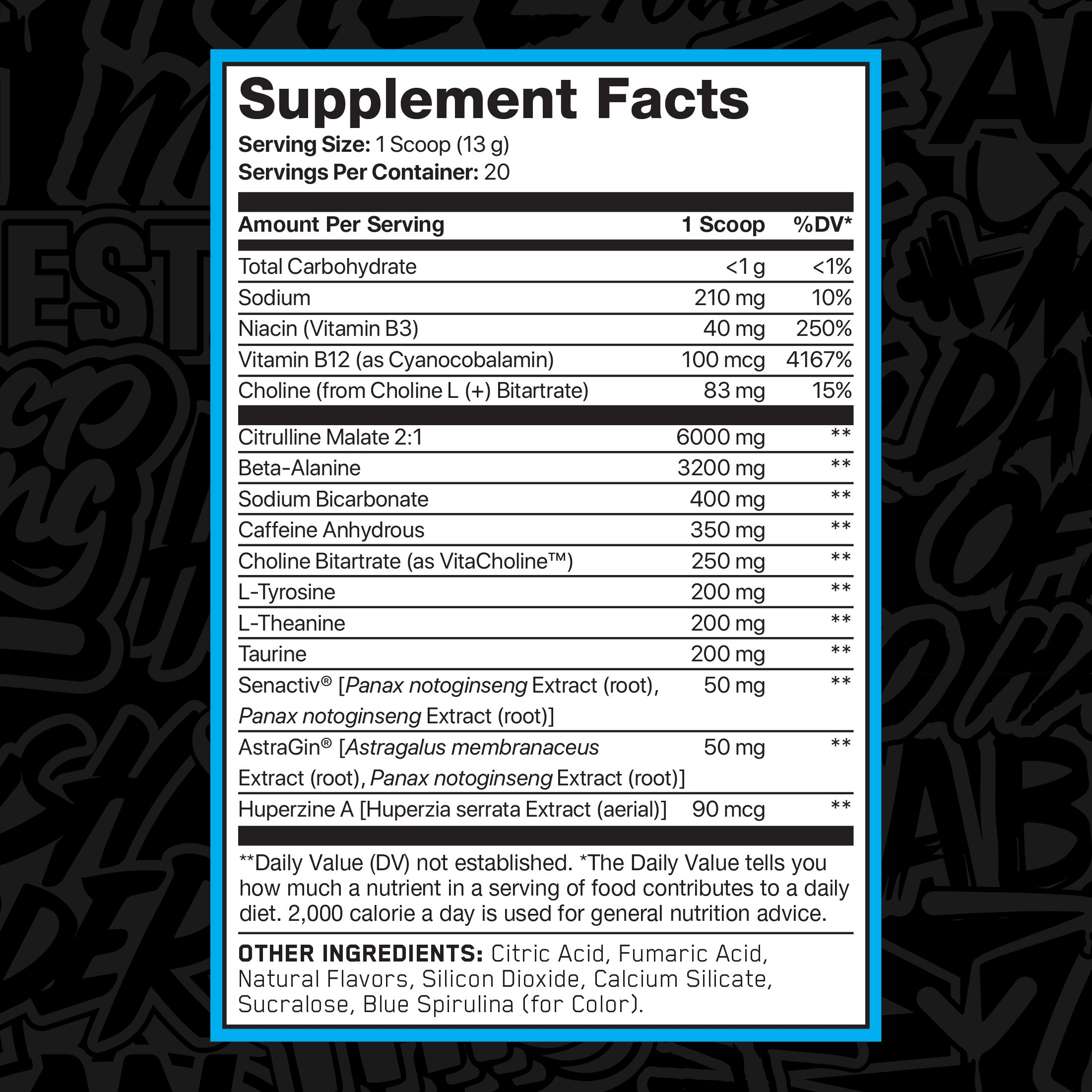 ABE Caffeine Pre Workout Powder, Sour Patch Kids Blue Raspberry Flavor, 20 Servings