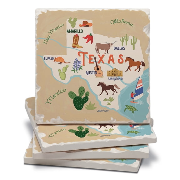 Thirstystone Texas Attractions Tumbled Tile Coaster 4-Pack