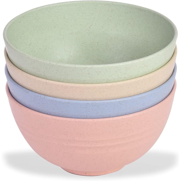Bexikou 4 Pack Wheat Straw Bowl,Unbreakable Cereal Bowls, Lightweight Reusable Kitchen Bowls, Kids Adult Snack Bowls for Cereal, Fruit, Pasta, Dessert, Nuts, Soup, Stackable