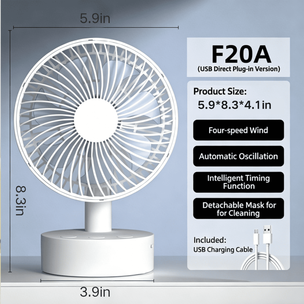 SpaceMuse 6 inch Oscillating Fan, 4 Speeds and 8H Timer Desk Air Circulator Fans with USB Plug-in Powered, 30dB Quiet Table Fan for Bedroom, Khaki