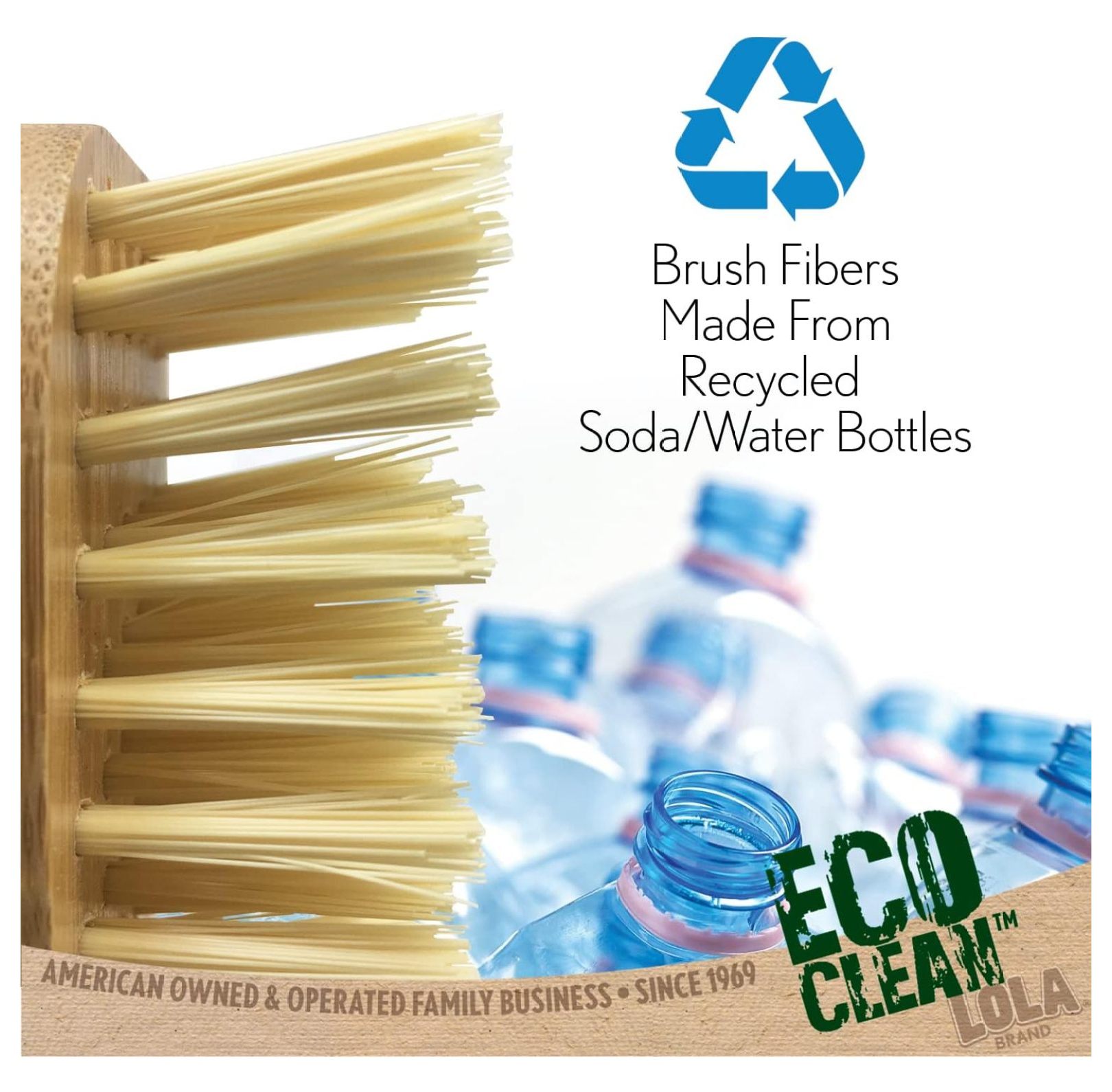 Bamboo Scrub Brushes for Cleaning - 6 Pack, Ergonomic Eco-Friendly Design, Durable Recycled Bottle Bristles, Sustainable Bamboo Handle, Hang Hole