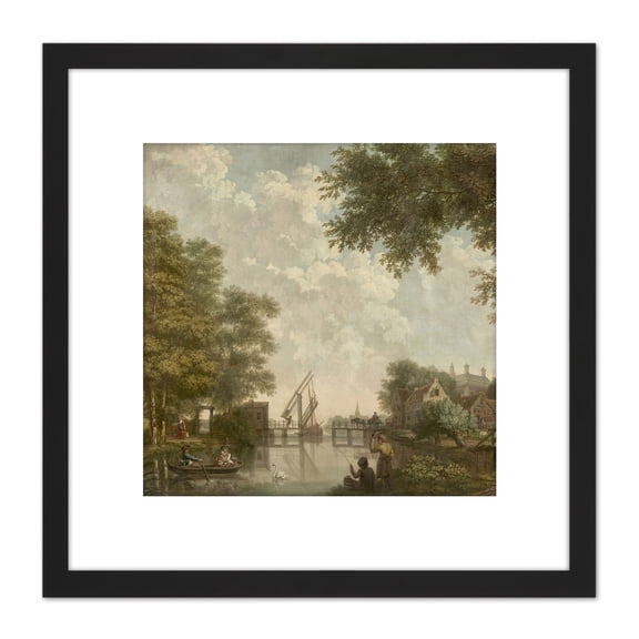 Andriessen Dutch Landscape River Trees Painting 8X8 Inch Square Wooden Framed Wall Art Print Picture with Mount