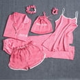 thumbnail image 2 of 7 Pieces Satin Pajamas Womens Cozy Sleepwear Loungewear Valentine's Outfits Gifts Tops-Pants-Tank(Bra pad)-Shorts-Headband-Hair Tie-Pouch Hot Pink,L, 2 of 3