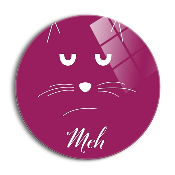Meh Magenta Cat Face 24 inch Glass Round Wall Hanging Sign