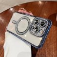 thumbnail image 3 of Luxury Diamond Glitter Clear Plating Case For iPhone 15 14 Plus 13 12 11 Pro Max 15 Shockproof Magnetic Wireless Charging Cover, 3 of 5