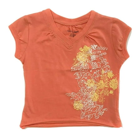CALVIN KLEIN GIRLS TOP - ORANGE SZ 12 MONTHS - TEE SHIRT SHORT SLEEVE BABY