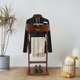 thumbnail image 4 of Suit Valet Stand Wood Valet Stand for Man, Wooden Clothing Valet Stand with Contour Hanger, Tray, Trouser Bar, Tie Bar and Base, Mens Valet Stand for Entryway Office Living Room (Brown), 4 of 7