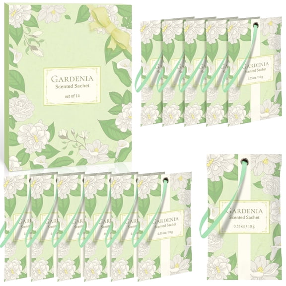 SCENTORINI Fresh Gardenia Scented Sachet, 14 Packs Long-Lasting Air Freshener Bags for Drawers, Closets, Cars