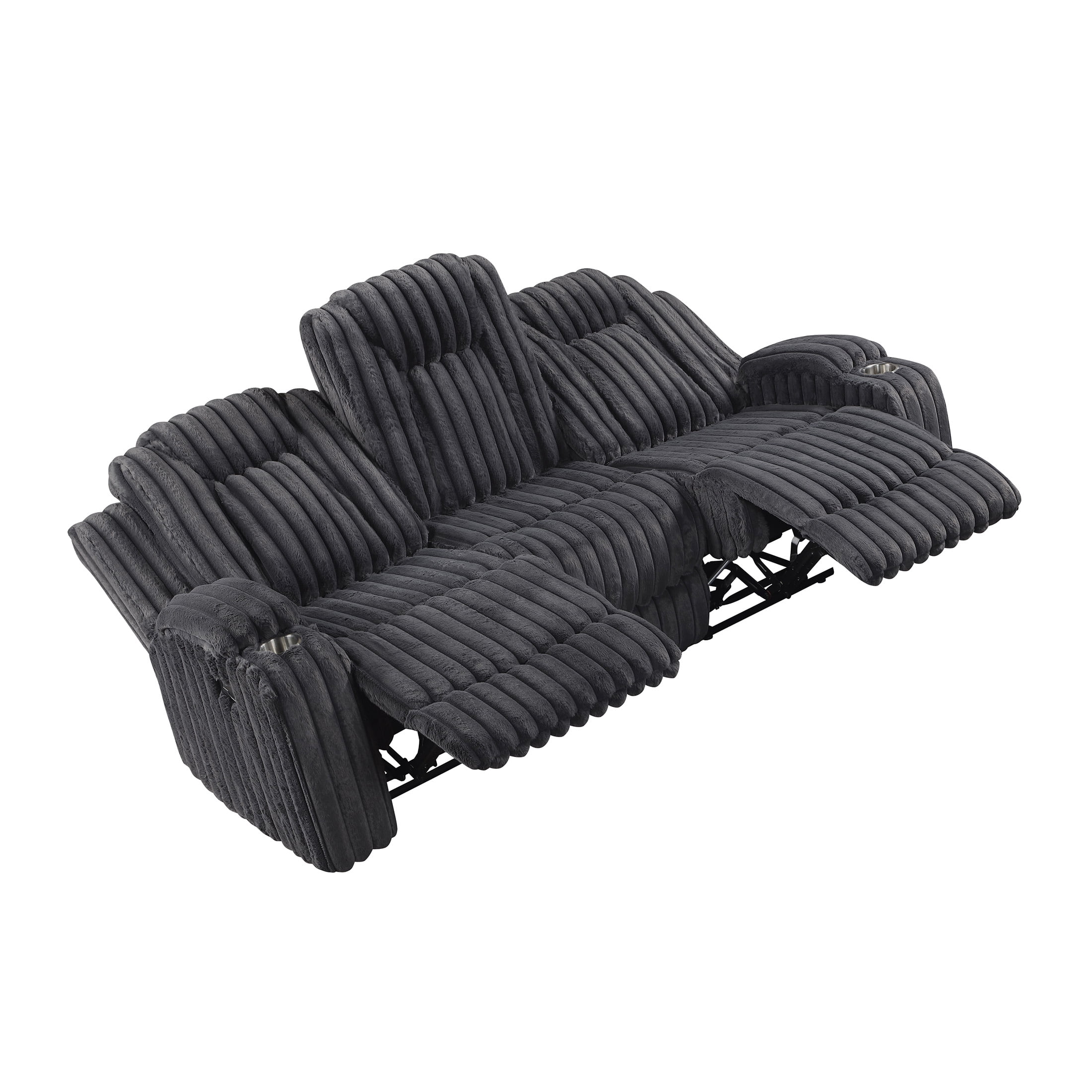 OakvillePark Lumora Corduroy Manual Double Reclining Sofa with Cup Holders, Dark Gray