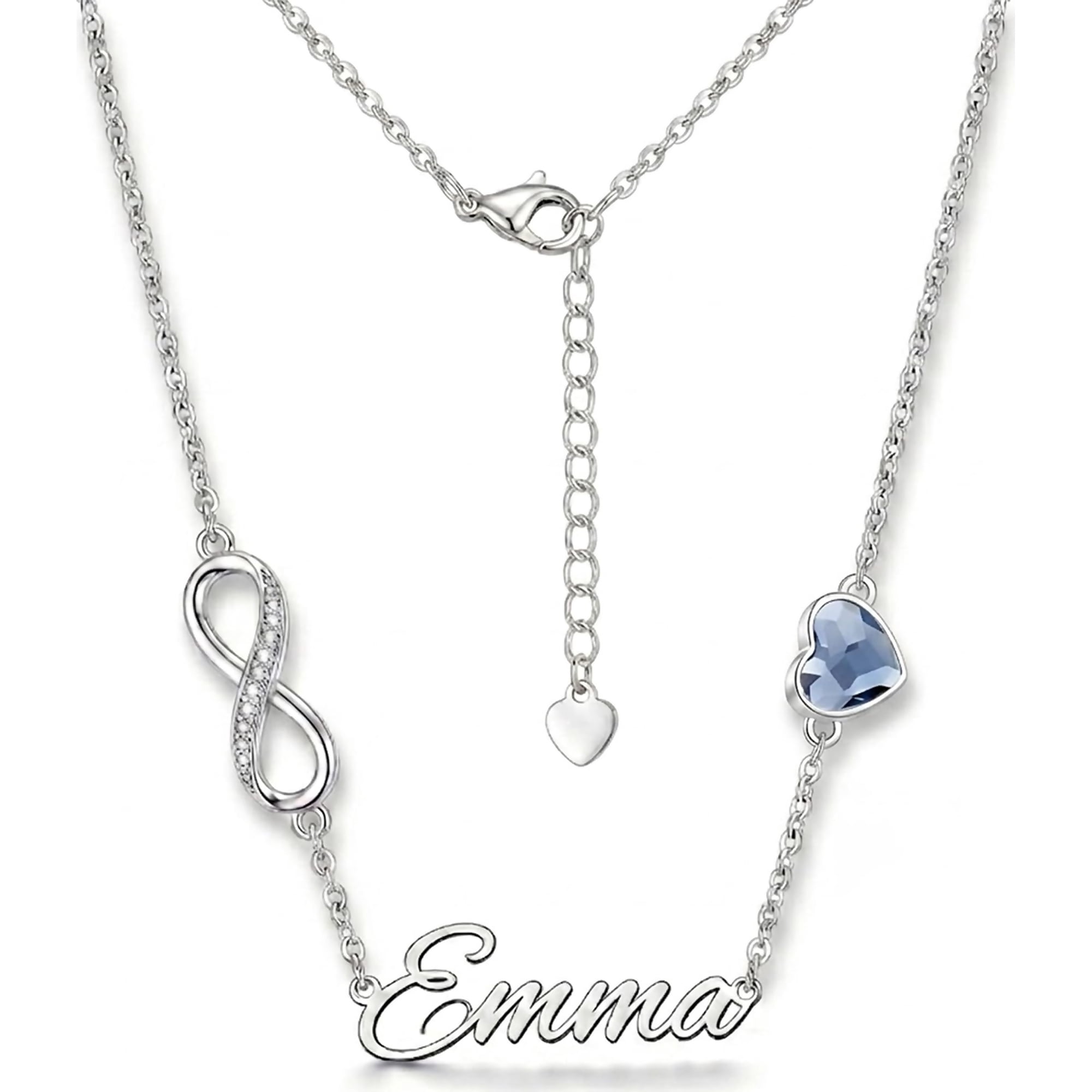 Zephyriana Personalized Infinity Heart Name Necklace Stainless Steel Birthstone Gift