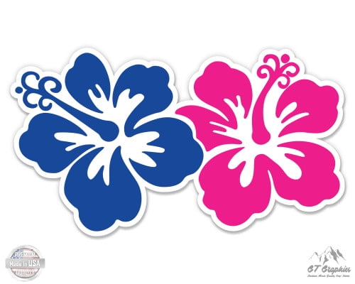 Hawaiian Flowers Set of 3 Vinyl Sticker Waterproof Decal 