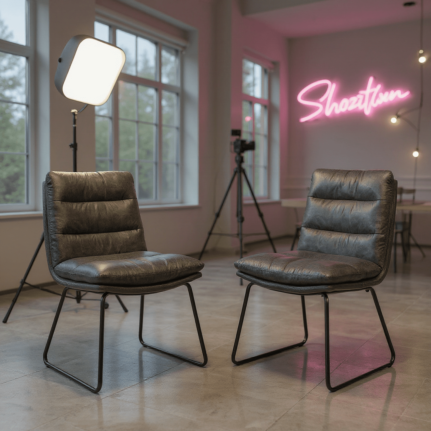 Homy Casa 2 Pack Dining Chairs with Tufted Faux Leather Seat and Rust Proof Metal Legs for Dining Room