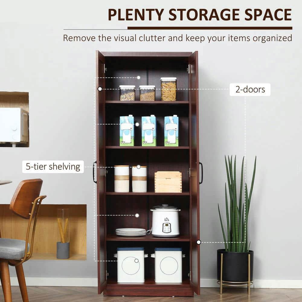 Yardi Yarda 63" 2-Door Kitchen Pantry with 5-tier Shelving and 2 Adjustable Shelves, Freestanding Storage Cabinet for Indoor, Brown