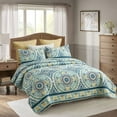 thumbnail image 2 of JML Quilt Set 3-Piece Queen Size, Soft Reversible 1 Quilt & 2 Shams Bedspread Coverlet Set,Atrovirens & Yellow, 2 of 7