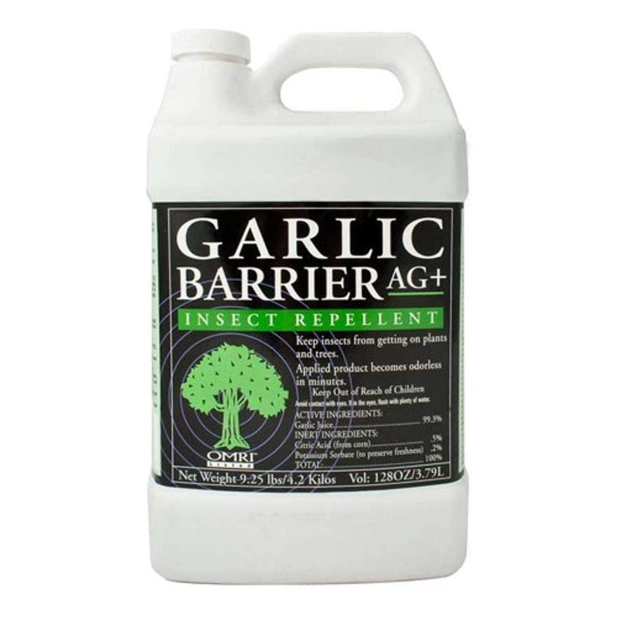 Garlic Barrier AG+ Liquid Spray Premier Natural Insect Repellent for Vegetable Gardens, Flowers and Farms - 1 Gallon