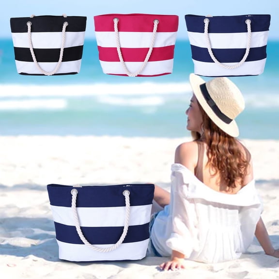 UALSRZL Beach Bag, Large Striped Beach Tote Bag for Women, Pool Bags for Toys Family Travel Vacation Cruise Essentials, Navy