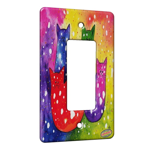 KuzmarK™ 1 Gang Rocker Wall Plate - Fiesta Polka Dot Kitties and Mouse Cat Abstract Art by Denise Every