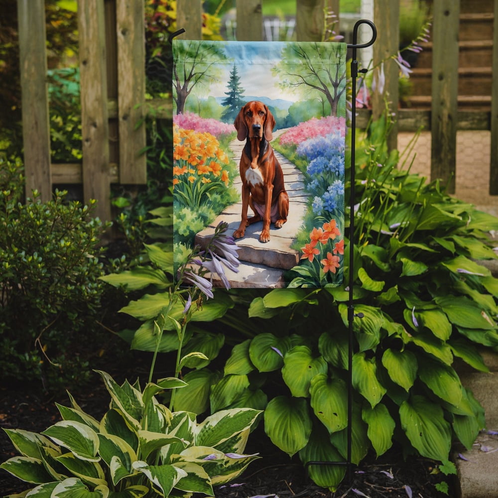 Redbone Coonhound Spring Path Garden Flag 11.25 in x 15.5 in