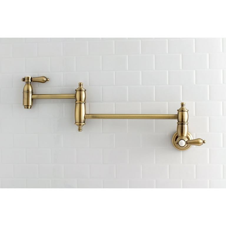 Kingston Brass Heirloom Antique Brass 2-Handle Wall-Mount Pot Filler Handle Kitchen Faucet Kingston Brass Heirloom Antique Brass 2-Handle Wall-Mount Pot Filler Handle Kitchen Faucet