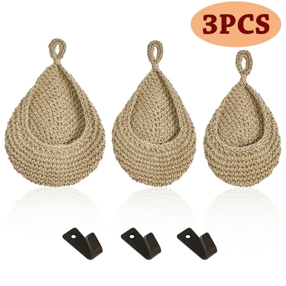 Hanging Baskets Kitchen Boho Jute Hanging Basket Woven Wall Decorative Vegetable Fruit Baskets Potato Garlic Onion Storage 3 Pcs
