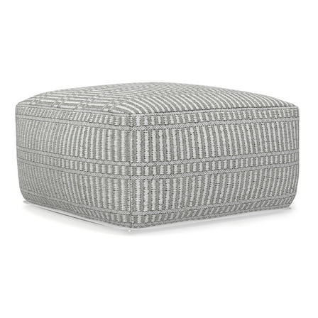 Safford 20 inch Wide Boho Outdoor/Indoor Square Pouf in Grey/White Recycled Polyester, Assembled