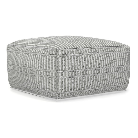 Safford 20 inch Wide Boho Outdoor/Indoor Square Pouf in Grey/White Recycled Polyester, Assembled