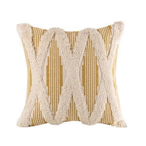 Phantoscope Boho Woven Cross Tufted Series Decorative Throw Pillow Cover, 18" x 18", Caramel/Beige, 1 Pack