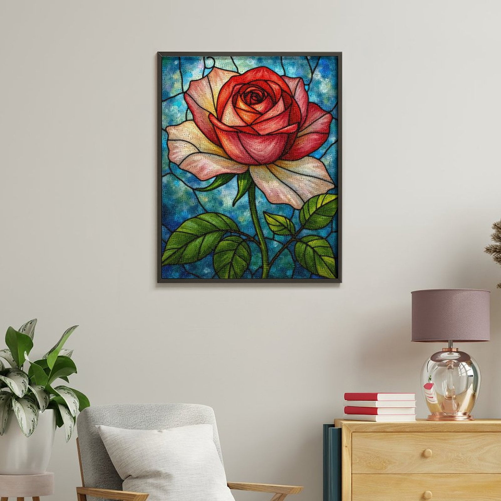Paint By Numbers Kit for Adults Beginner - Rose Stained Glass Art Blossom DIY Canvas Painting Kits for Adults, Frameless Paint By Number for Adults for Home Wall Decor 16x20 Inch