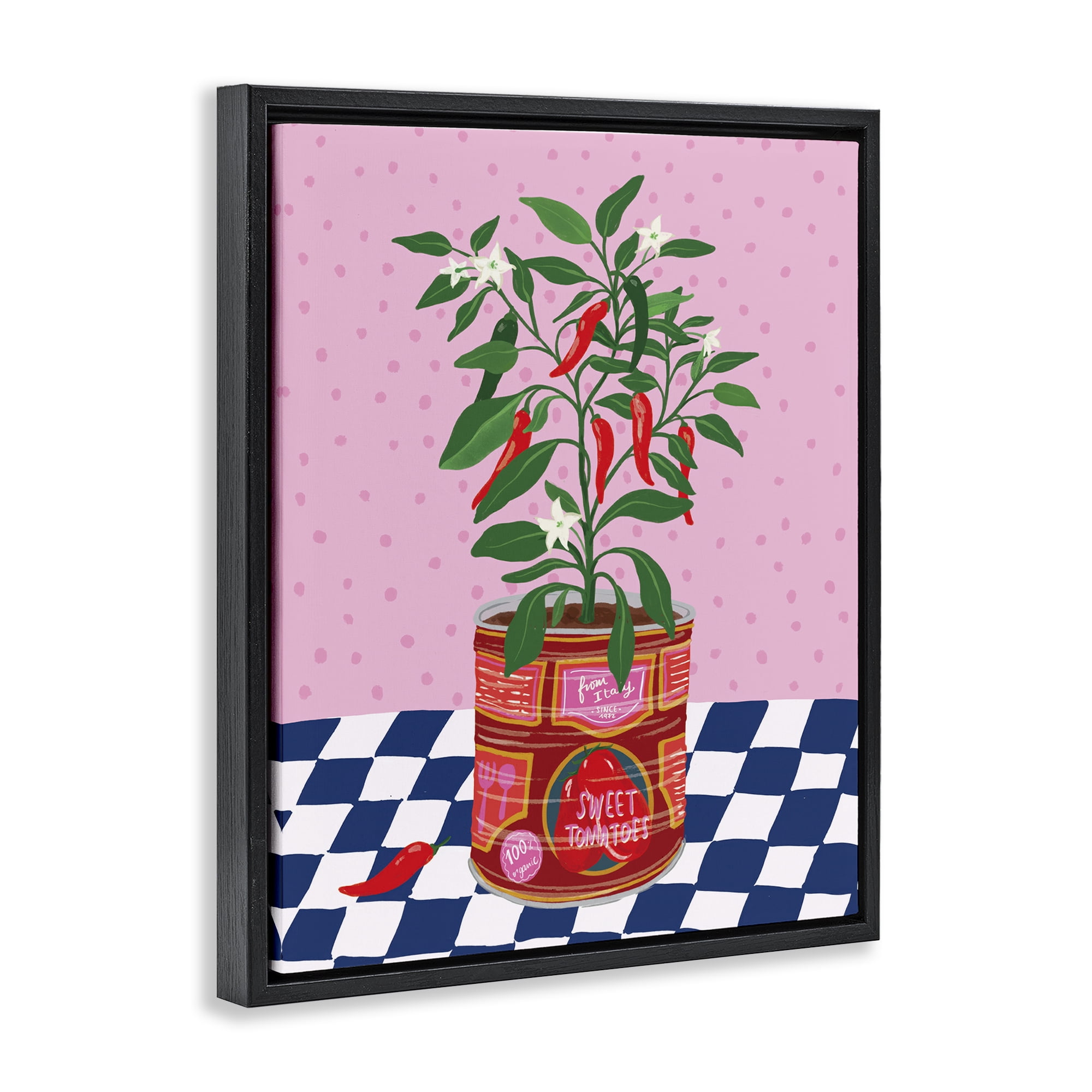 Stupell Industries Pepper Plant in Tin Food & Beverage Painting Black Floater Framed Canvas Art Print Wall Art, 17 x 21