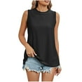 thumbnail image 2 of Mrat Womens Tank Tops Dressy Casual Women's Fashion Solid Round Neck Short Sleeves Casual T-Shirt Tops Womens Tank Tops Dressy Casual S-244 Black XXL, 2 of 6