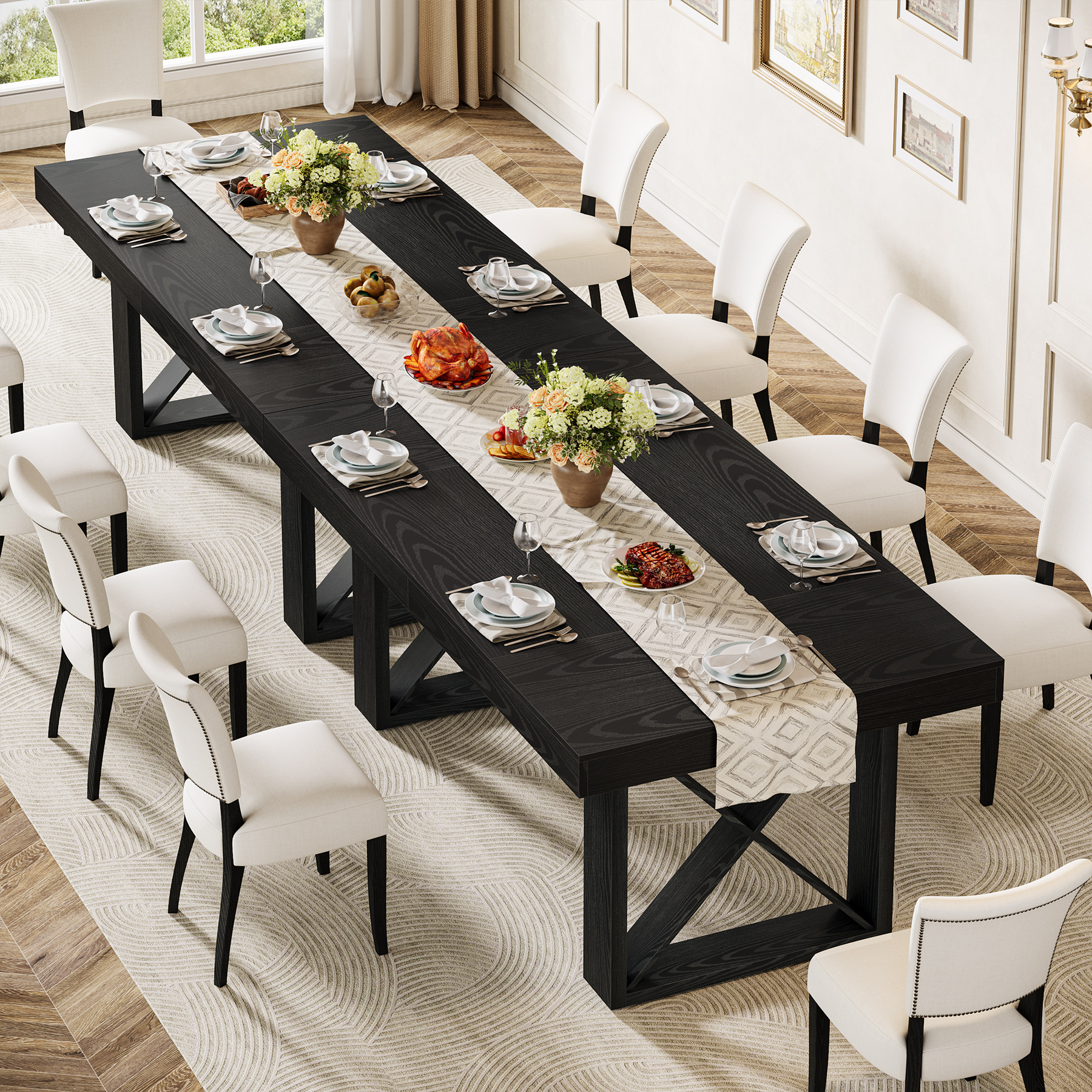 Tribesigns 63-Inch Dining Table for 4-6 People, Farmhouse Thick Appearance Design, Rectangle Kitchen Dinner Table for Dining Room, Living Room, Black