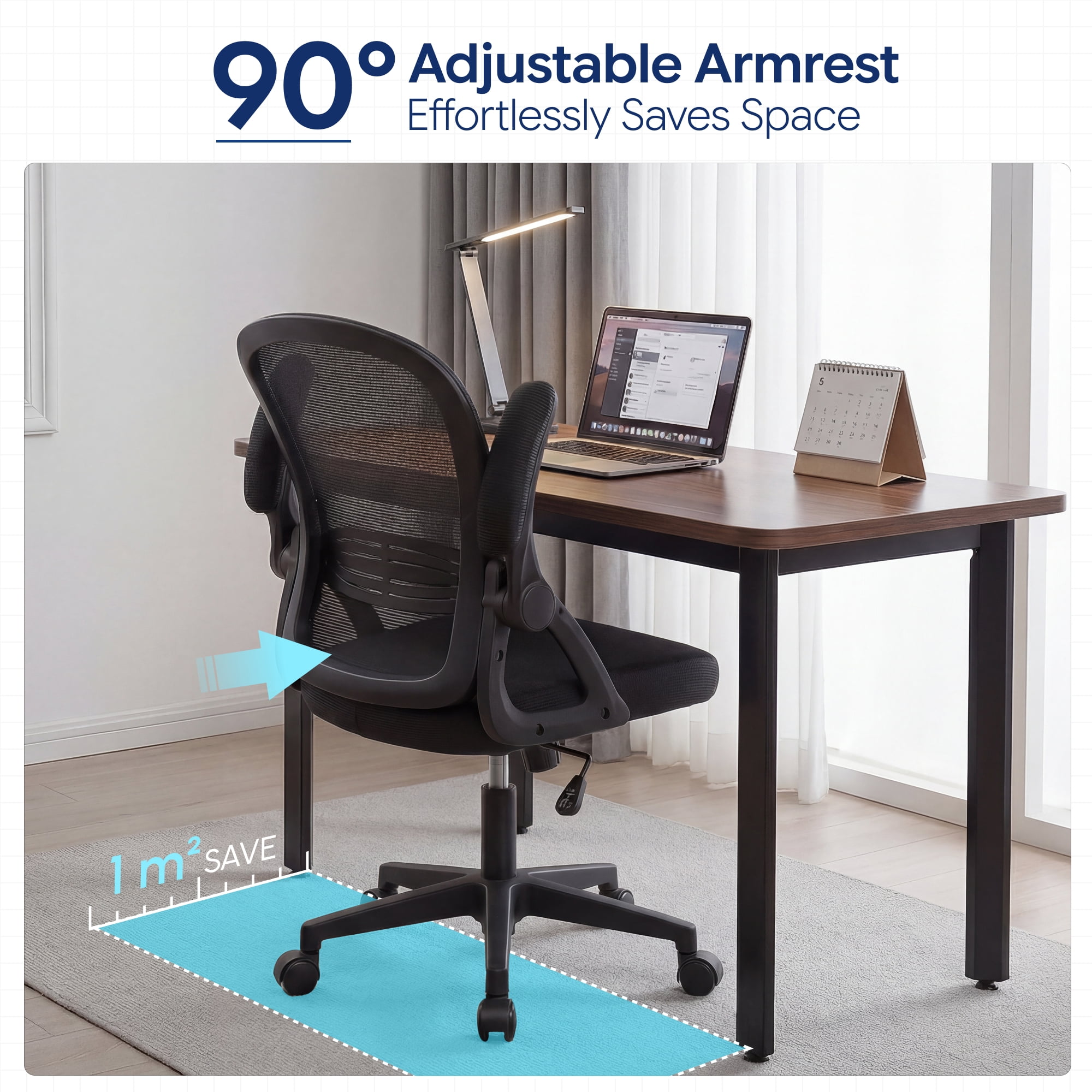 Ultifit Ergonomic Mesh Office Chair, Computer Desk Chair, Flip-Up Arms, Reclining, Rocking, Height Adjustment, Swivel, Black, 300 lbs