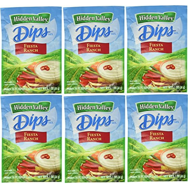 Hidden Valley Dips Mix, Fiesta Ranch 1.1 Oz Packets (Pack of 6