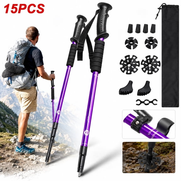 Rongsi Nordic Walking Trekking Poles - 2 Sticks with Anti-Shock and Quick Lock System, Telescopic, Collapsible for Hiking, Camping, Mountaineering, Backpacking, Walking, Trekking, Seniors, Women, Men