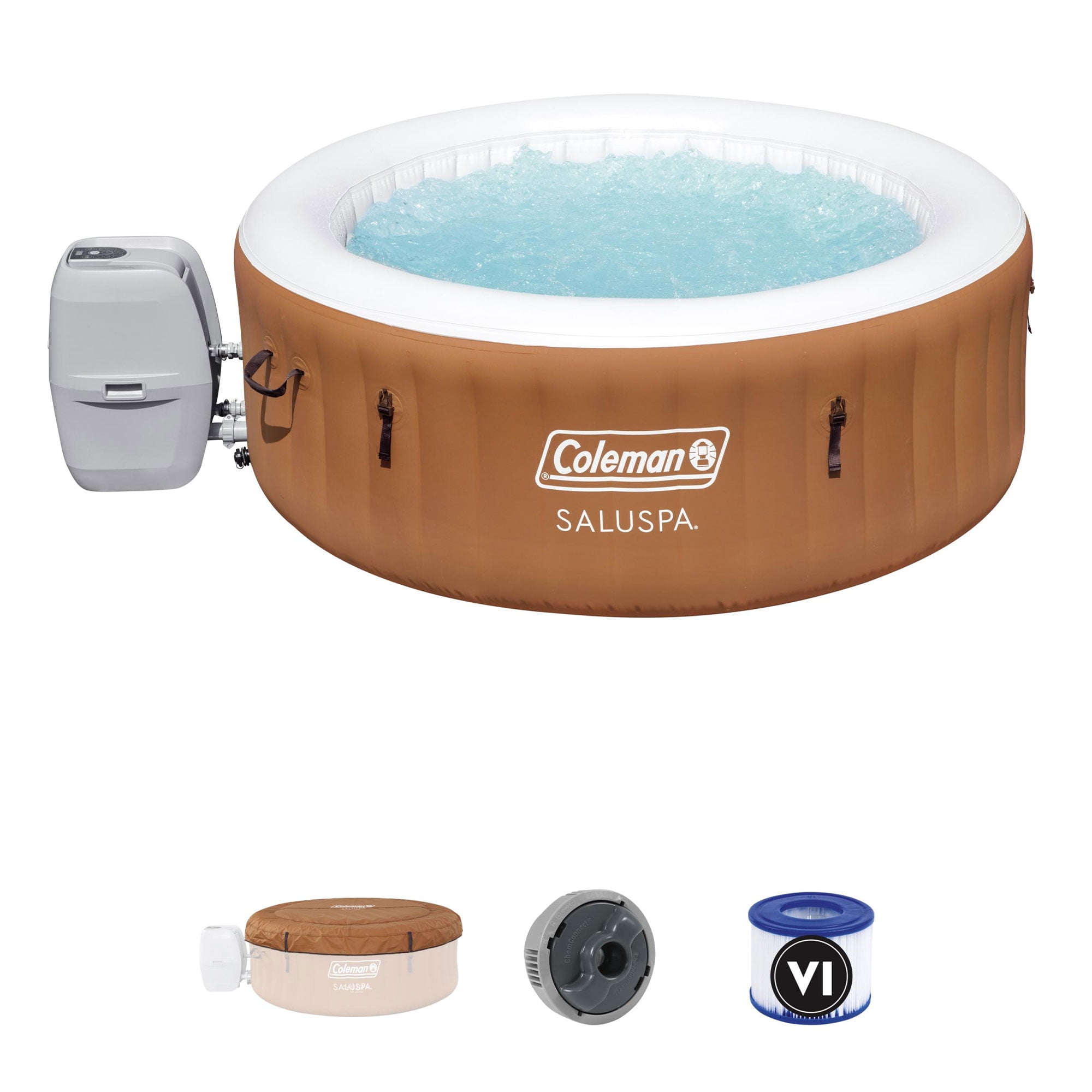 Gray CleverSpa Shades 800 Liter 70 inch 4 Person Portable Inflatable Hot Tub Outdoor Spa with Insulated Tub Cover and Filtration Kit Included 