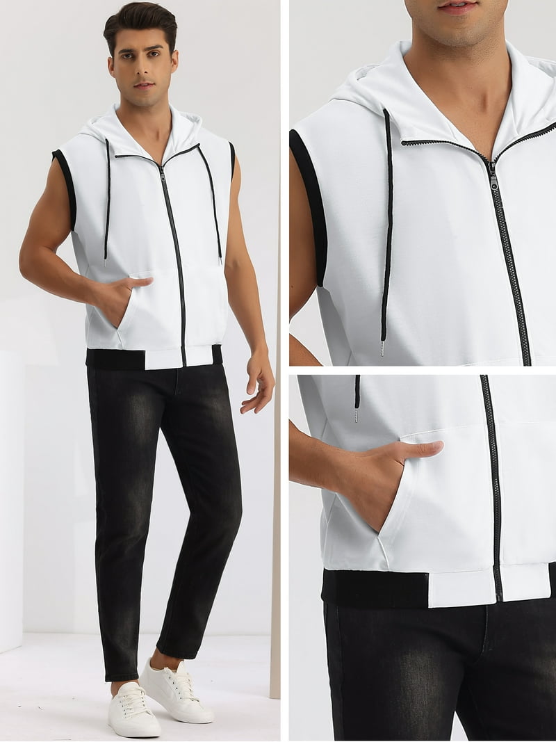 Unique Bargains Men's Hoodie Vest Zip Up Sleeveless