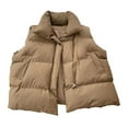 thumbnail image 5 of Winter Women Vest Coat Thickened Padded Zipper Closure Turn-down Collar Sleeveless Solid Color Windproof Heat Retention Outdoor Down Coat, 5 of 8