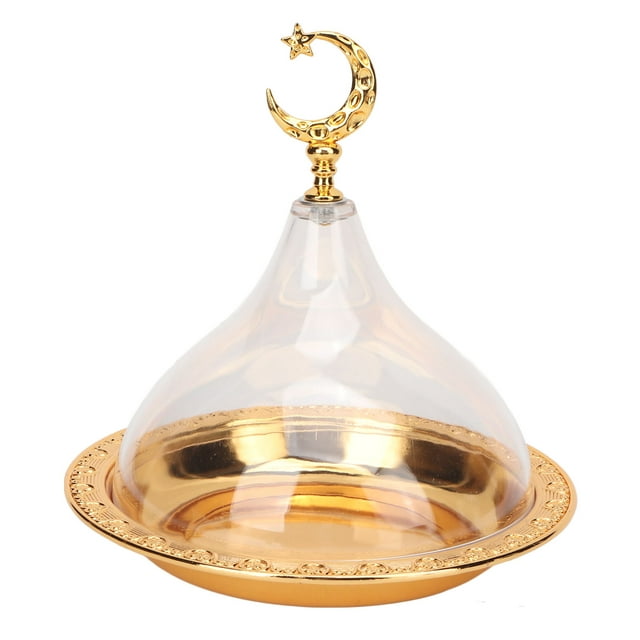 Cake Tray, Serving Plate with Dome Golden Embossed Patterns Stainless Steel Acrylic Serving Dish for Party Cafe Wedding, for Cake,Cookies, Fruit ,Classic Clear