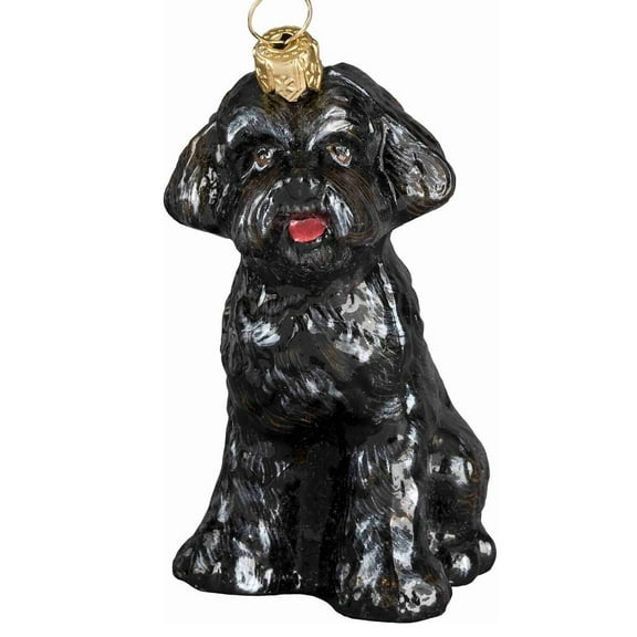 Sitting Black Schnoodle Dog Polish Glass Christmas Tree Ornament Decoration New