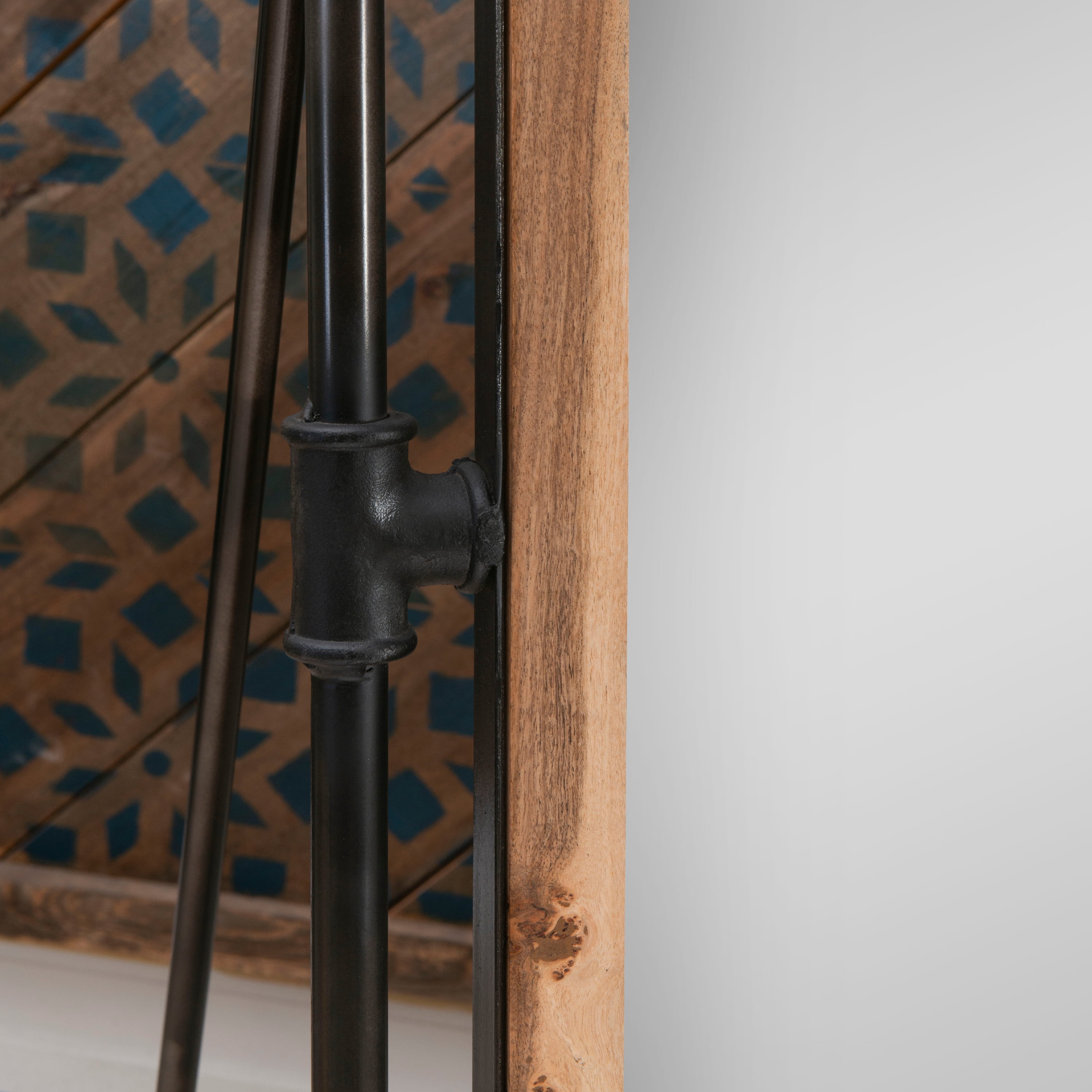 Powell Kelton Industrial Pipe Cheval Mirror, Natural and Gun Metal