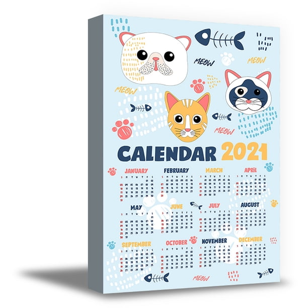 Calendar 2021 Canvas Wall Art for Kids Boys Girls Nursery Play Room Decor  Ideas Funny Cats Baby Room Animal Illustration - Walmart.com