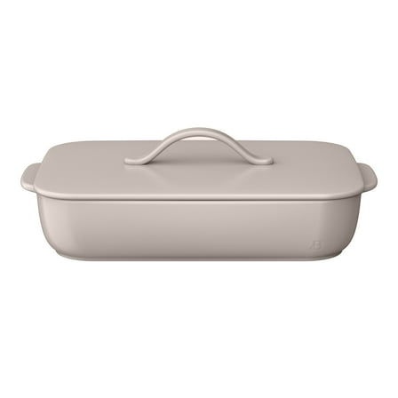Beautiful 9”x13” Covered Stoneware Baking Dish, Porcini Taupe by Drew Barrymore