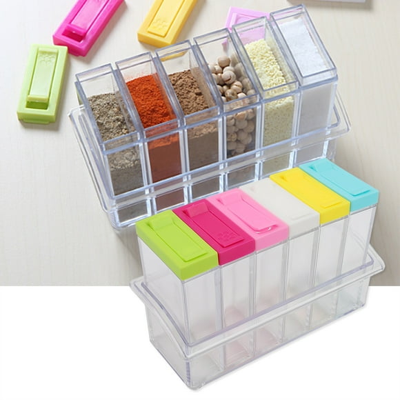 Domqga Transparent Plastic Seasoning Bottles Jars 6 Boxes Set Kitchen Tool Accessories, Seasoning Box, Spice Jar