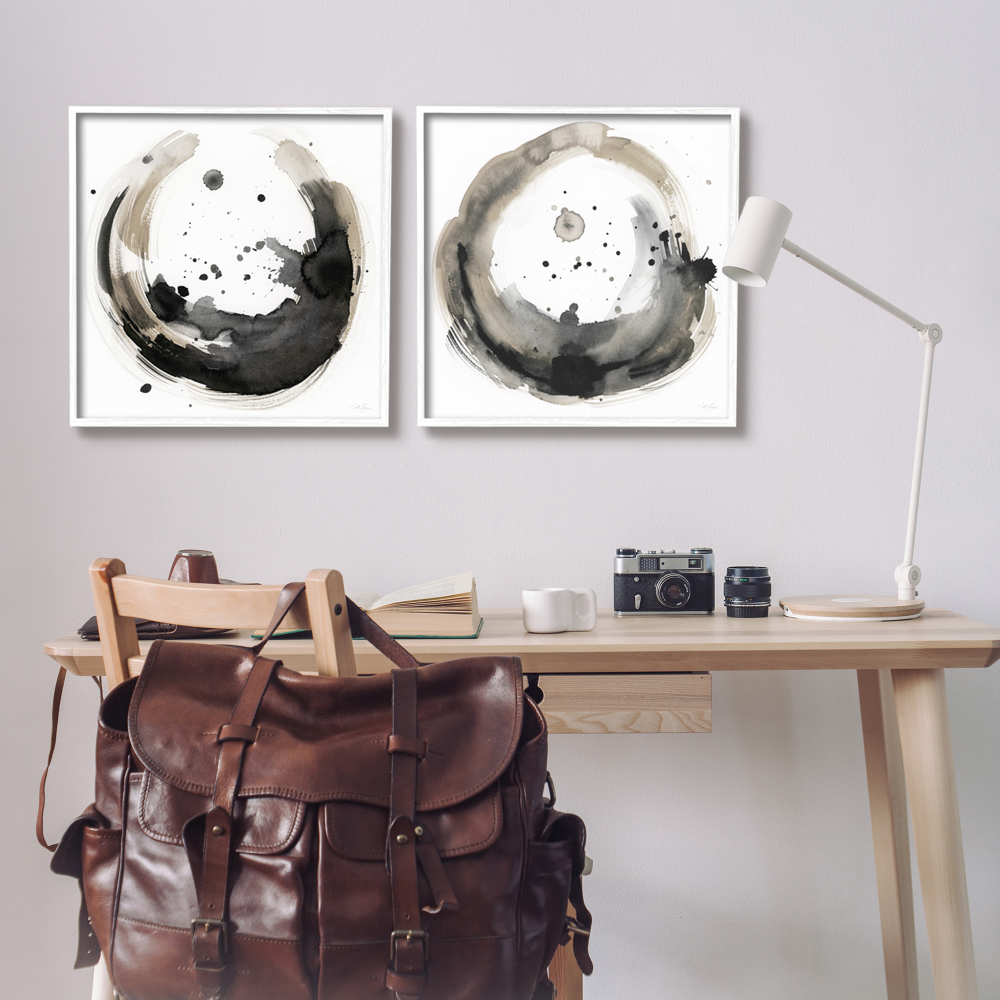 Stupell Urban Infinity Abstract Circles Painting Abstract Painting White Framed Art Print Wall Art, Set of 2