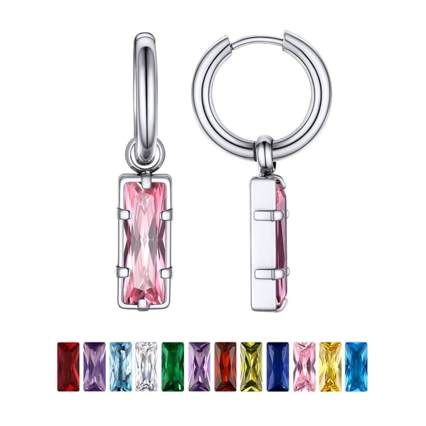 Pendientes colgantes Huggie PROSTEEL Acero Inoxidable Mujeres Turmalina de octubre Cristal
