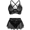 thumbnail image 5 of 3 Packs Lace Underwear Set for Women BWASD 3 Piece Sheer Lace Mesh Teddy Babydoll Dress Matching Panty Sleepwear Nightwear Sweet for Romantic Date Night Black,M, 5 of 5