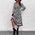 thumbnail image 1 of Vestido largo con cinturón NikouMX estampado y cuello en V, 1 of 7