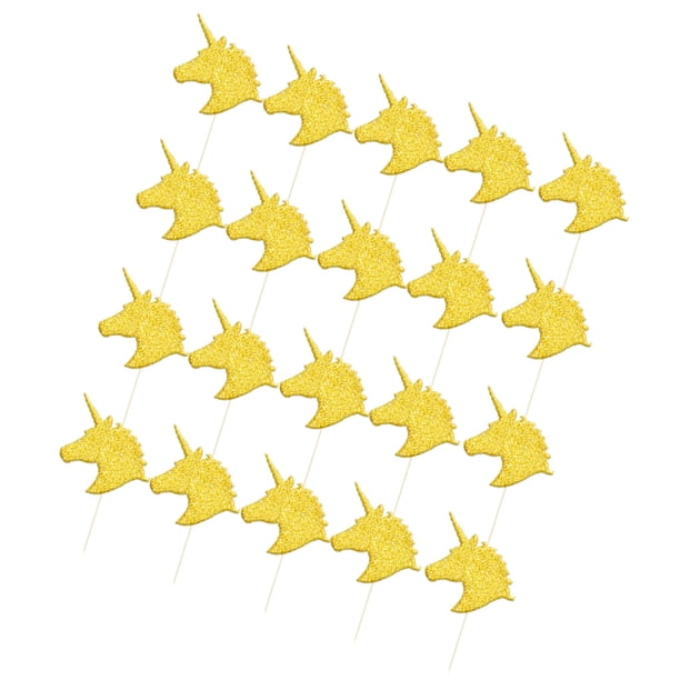 20 piezas oro plata DIY Cupcake Cake Topper Baby Shower Selecciones Sunnimix Cabeza de unicornio primeros de la torta