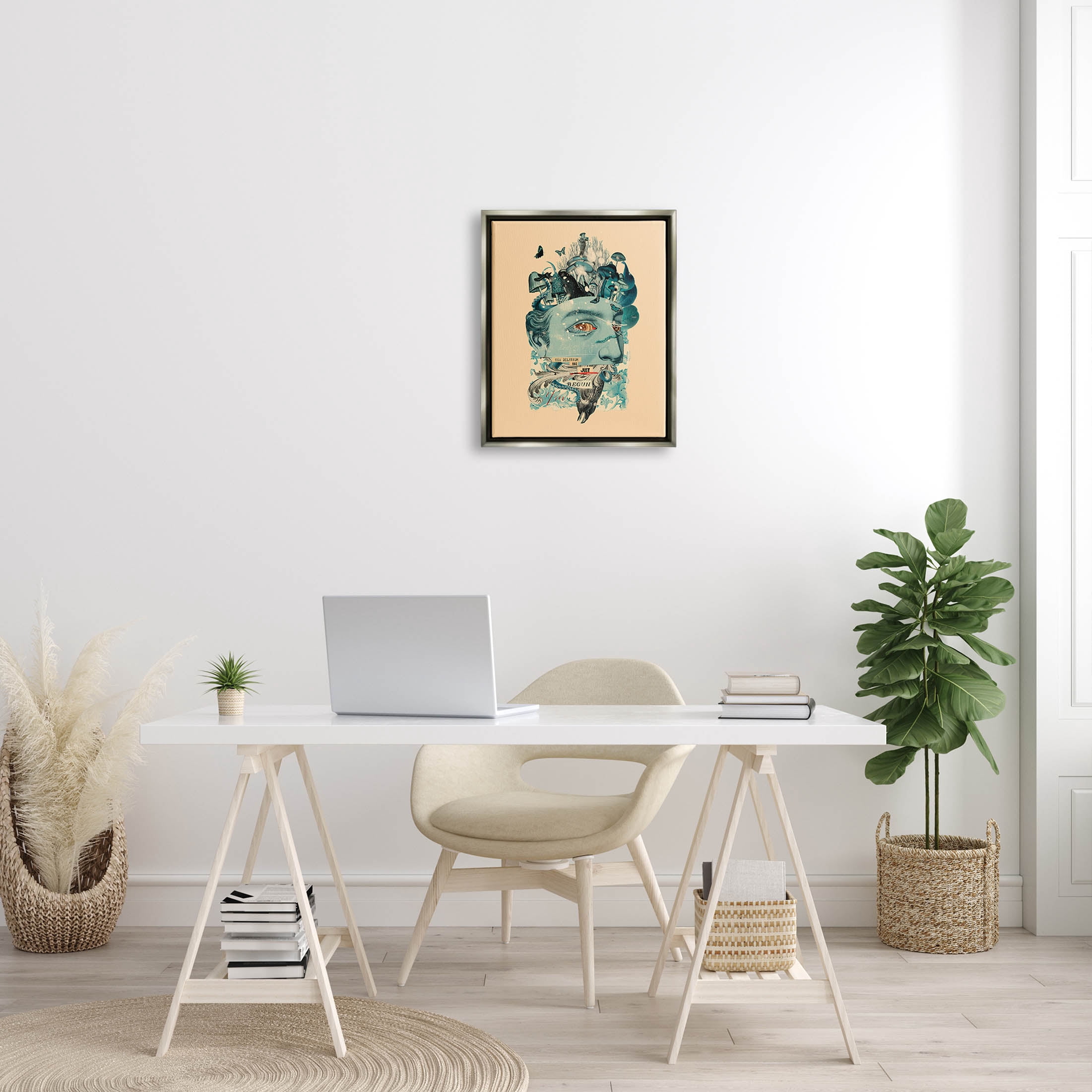 Stupell Industries Botanical Mushroom Man Surreal Collage Graphic Art Luster Gray Floating Framed Canvas Print Wall Art, Design by Matheus Lopes Castro